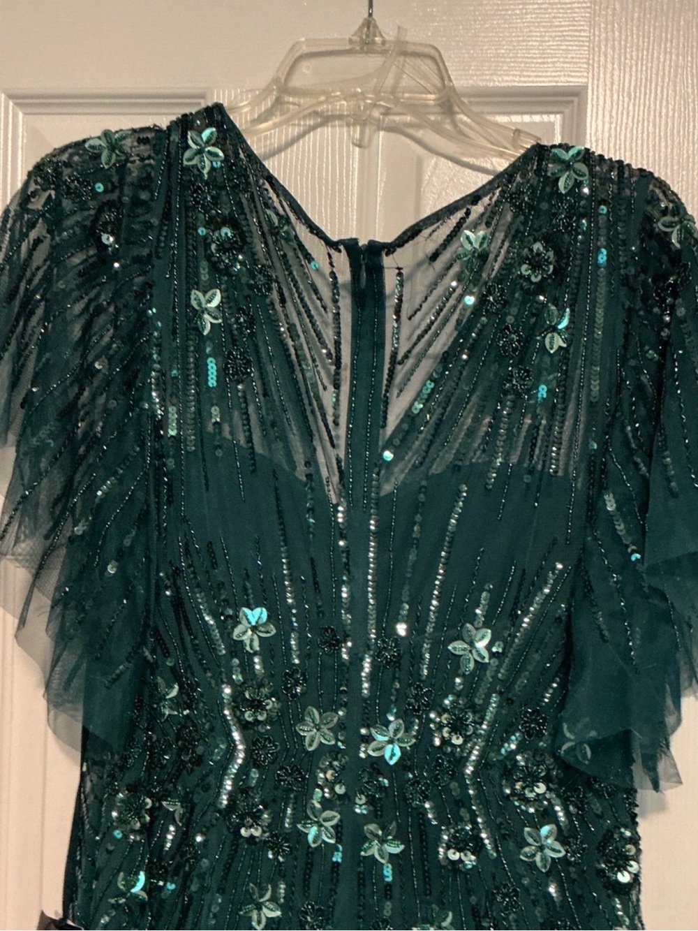 Embellished Teal Maxi Dress with Sheer Capelet - Picture 7 of 10